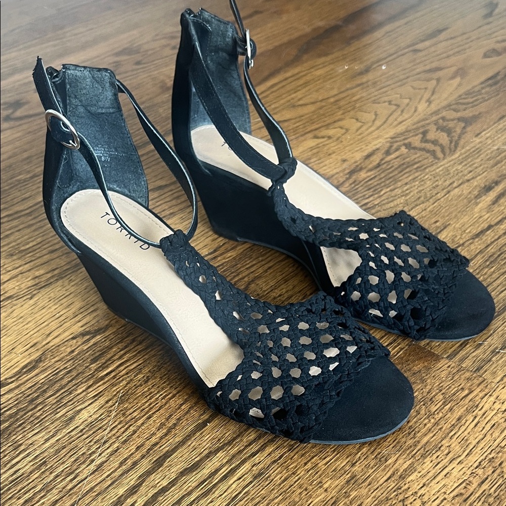 Torrid Black Crochet Wedge Sandals